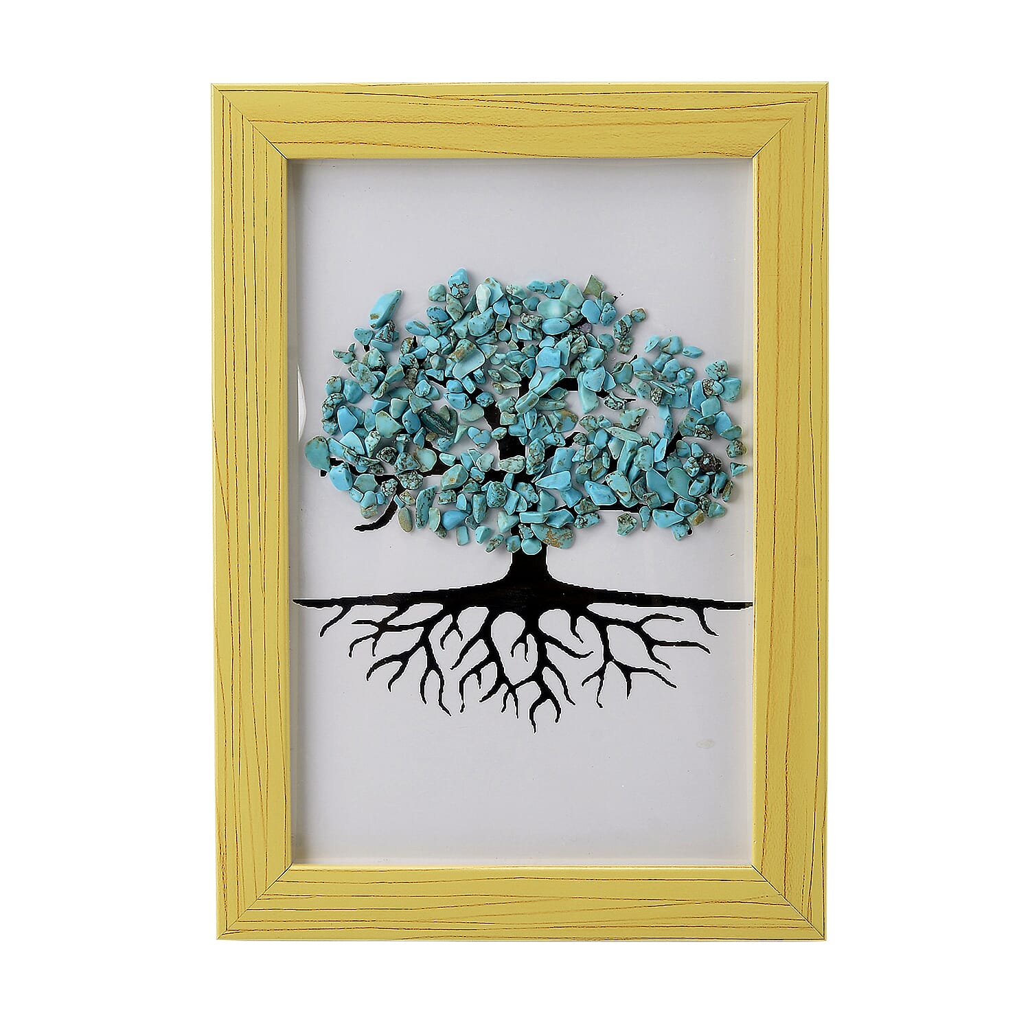 Tuscon Find Closeout Deal - 2 Piece Set - Framed Gemstone Tree of Life - Blue Howlite, Multi Gemstone with Seven Chakra Gemstone Bracelet (Size 7.5 Stretchable) 240.00 Ct.