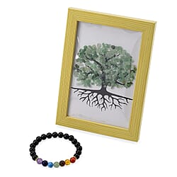 2 Piece Set - Framed Gemstone Tree of Life - Multi Tourmaline, Multi Gemstone With Seven Chakra Gemstone Bracelet 240 Ct.