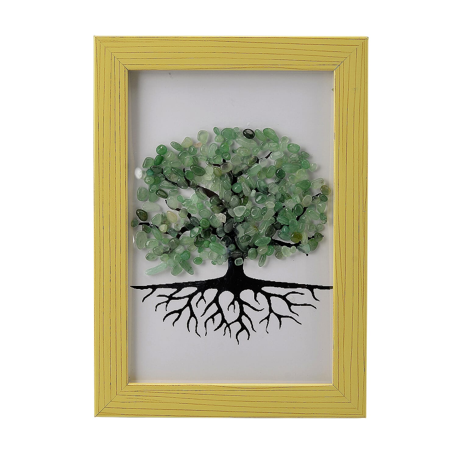 Tuscon Find Closeout Deal - 2 Piece Set - Framed Gemstone Tree of Life - Green Aventurine, Multi Gemstone with Seven Chakra Gemstone Bracelet (Size 7.5 Stretchable) 240.00 Ct.