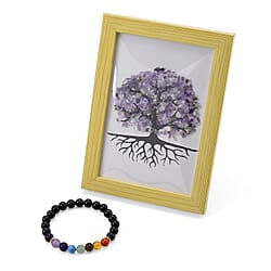 2 Piece Set - Framed Gemstone Tree of Life - Multi Tourmaline, Multi Gemstone With Seven Chakra Gemstone Bracelet 240 Ct.