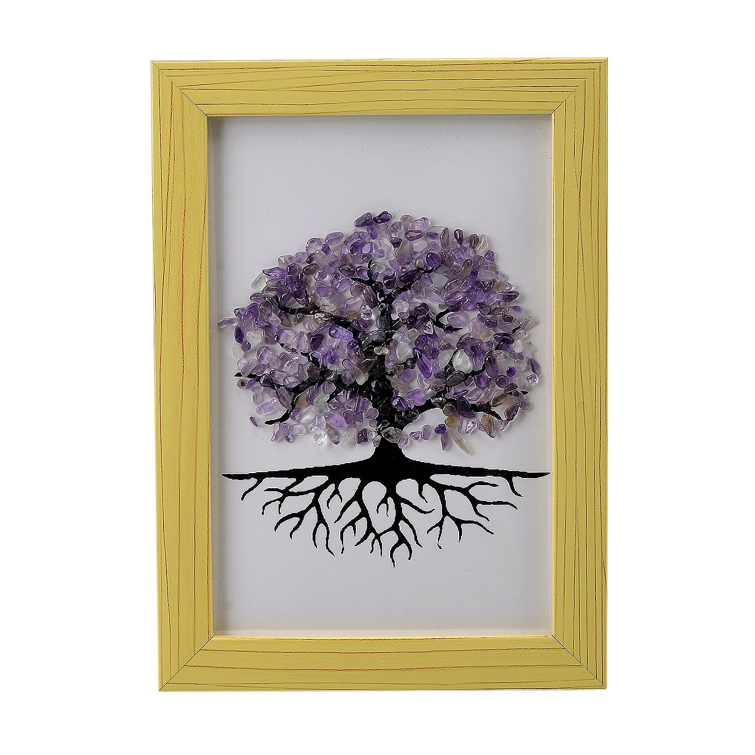 Tuscon Find Closeout Deal - 2 Piece Set - Framed Gemstone Tree of Life - Zambian Amethyst, Multi Gemstone with Seven Chakra Gemstone Bracelet (Size 7.5 Stretchable) 240.00 Ct.