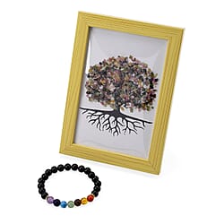2 Piece Set - Framed Gemstone Tree of Life - Multi Tourmaline, Multi Gemstone With Seven Chakra Gemstone Bracelet 240 Ct.