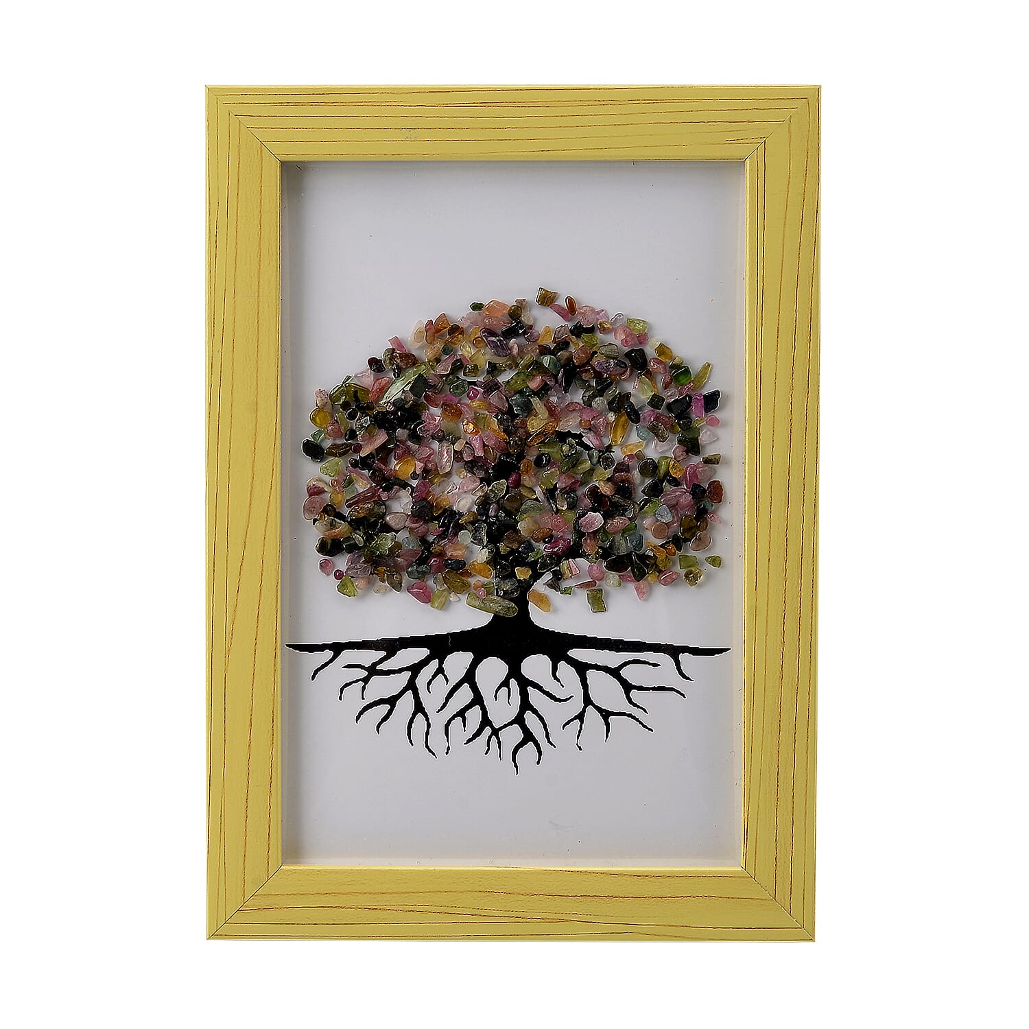 Tuscon Find Closeout Deal - 2 Piece Set - Framed Gemstone Tree of Life - Multi Tourmaline, Multi Gemstone with Seven Chakra Gemstone Bracelet (Size 7.5 Stretchable) 240.00 Ct.