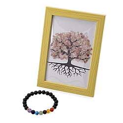 Tucson Find - 2 Piece Set - Seven Chakra Gemstone Frame with Stretchable Bracelet (Size 7.5) 150 Ct.