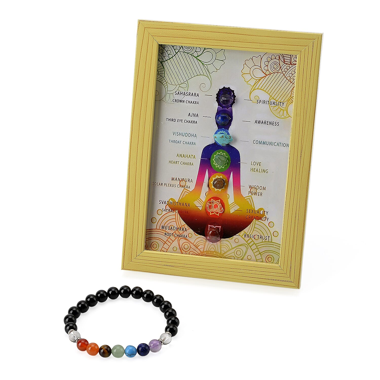 Tucson Find - 2 Piece Set - Framed Multi Gemstone & Seven Chakra Gemstone Bracelet (Size 7.5 Stretchable) 150.00 Ct.