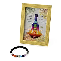 Tucson Find - 2 Piece Set - Seven Chakra Gemstone Frame with Stretchable Bracelet (Size 7.5) 150 Ct.
