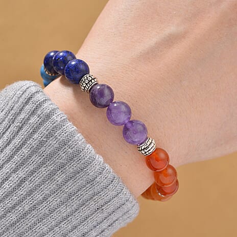 Tucson Find - 2 Piece Set - Framed Multi Gemstone and Seven Chakra Gemstone Bracelet (Size 7.5 Stretchable) 150.00 Ct.