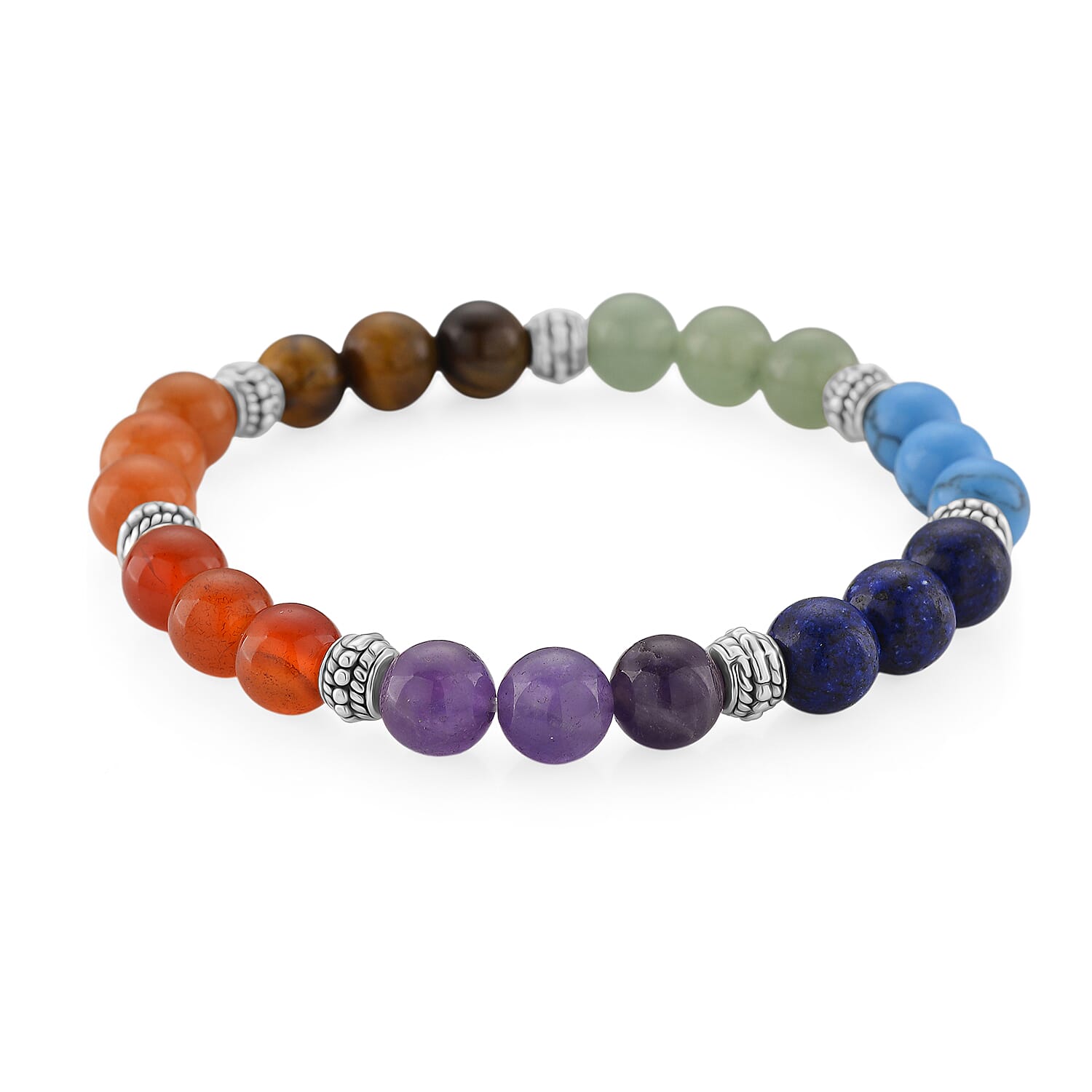 Tucson Find - 2 Piece Set - Framed Multi Gemstone and Seven Chakra Gemstone Bracelet (Size 7.5 Stretchable) 150.00 Ct.