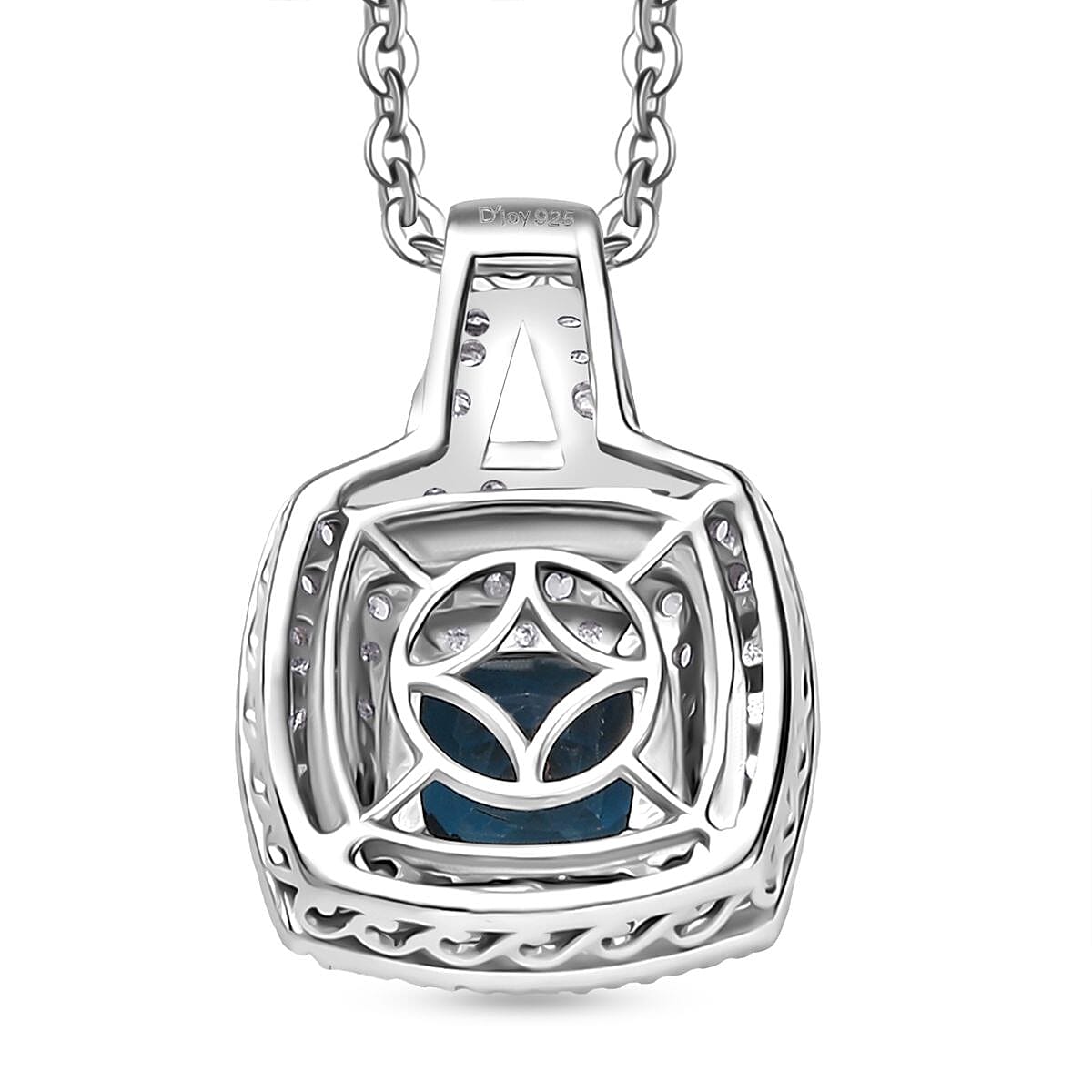 London Blue Topaz & White Zircon Pendant with Chain (Size 20) in Rhodium Overlay Sterling Silver 2.59 Ct.