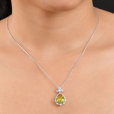 D'joy Rainbow Genesis Quartz & White Zircon Floral Halo Pendant with Chain (Size 20) in Rhodium Overlay Sterling Silver 5.02 Ct.
