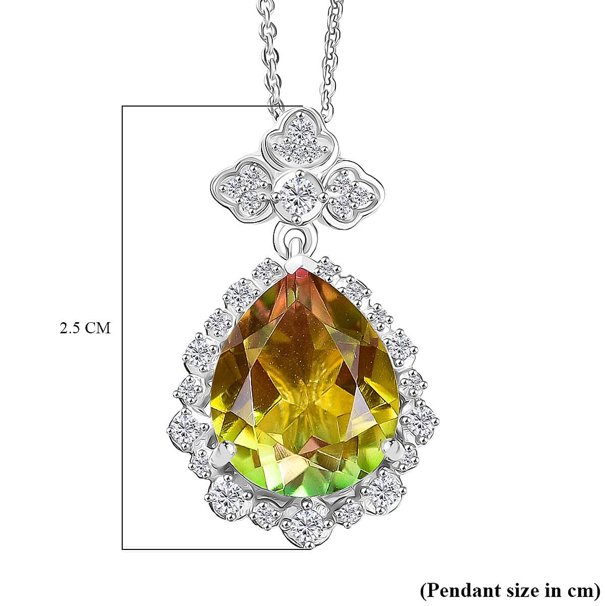 Djoy Rainbow Genesis Quartz & White Zircon Floral Halo Pendant with Chain (Size 20) in Rhodium Overlay Sterling Silver 5.02 Ct. Djoy Rainbow Genesis Quartz & White Zircon Floral Halo Pendant with Chain (Size 20) in Rhodium Overlay Sterling Silver 5.02 Ct.