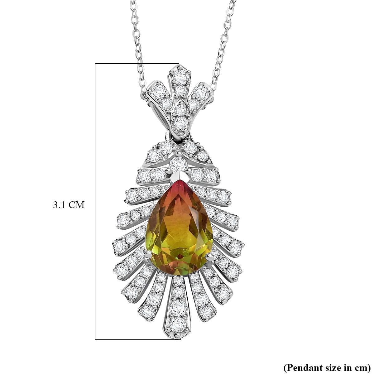 Djoy Rainbow Genesis Quartz & White Zircon Peacock Feather Pendant with Chain (Size 20) in Rhodium Overlay Sterling Silver 3.47 Ct. Djoy Rainbow Genesis Quartz & White Zircon Peacock Feather Pendant with Chain (Size 20) in Rhodium Overlay Sterling Silver 3.47 Ct.