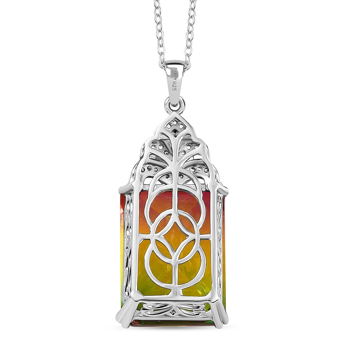 Djoy Rainbow Genesis Quartz & White Zircon Blooming Wings Pendant with Chain (Size 20) in Rhodium Overlay Sterling Silver 16.70 Ct. Djoy Rainbow Genesis Quartz & White Zircon Blooming Wings Pendant with Chain (Size 20) in Rhodium Overlay Sterling Silver 16.70 Ct.