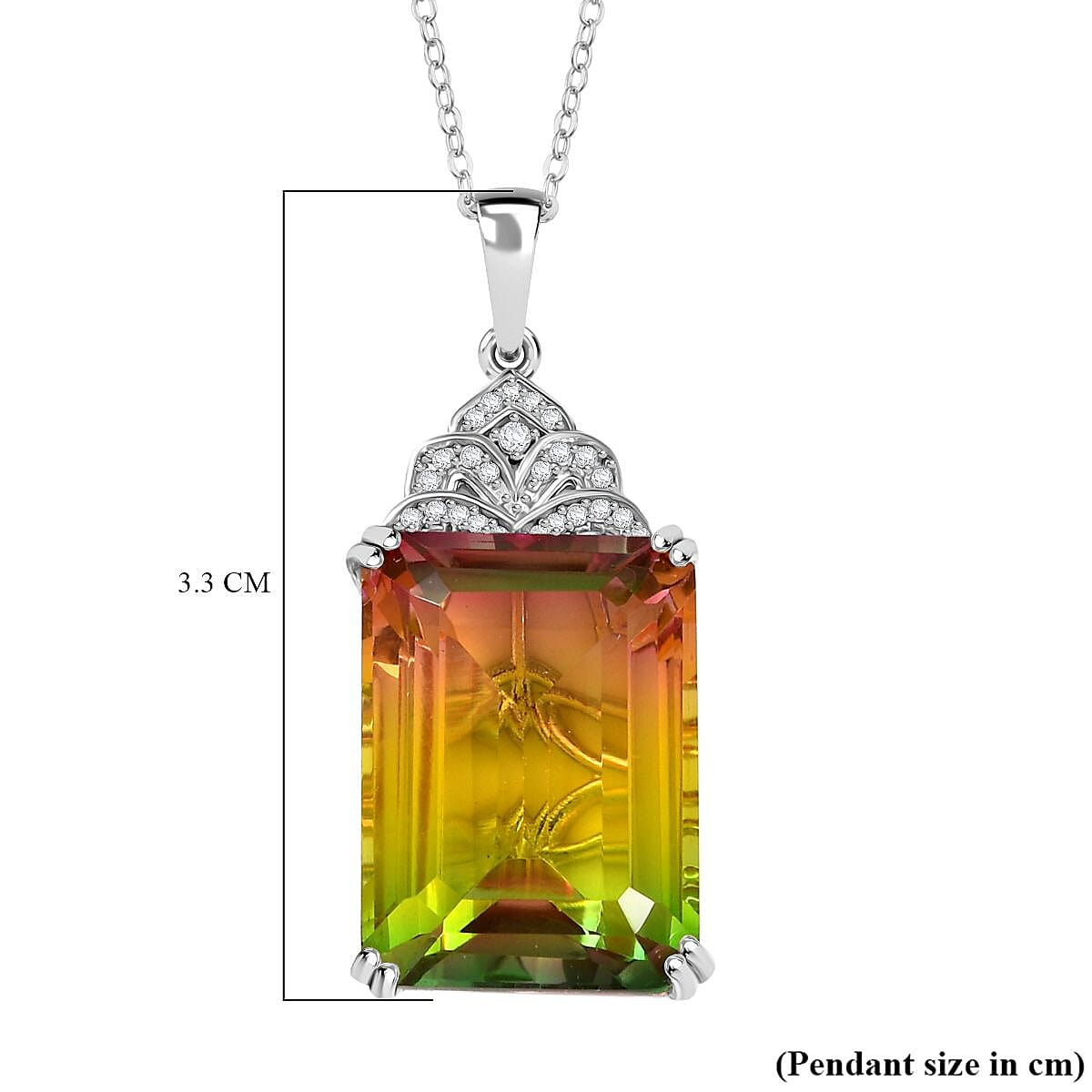Djoy Rainbow Genesis Quartz & White Zircon Blooming Wings Pendant with Chain (Size 20) in Rhodium Overlay Sterling Silver 16.70 Ct. Djoy Rainbow Genesis Quartz & White Zircon Blooming Wings Pendant with Chain (Size 20) in Rhodium Overlay Sterling Silver 16.70 Ct.