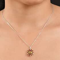 D'joy Rainbow Genesis Quartz, Citrine & White Zircon Aurora Bloom Pendant with Chain (Size 20) in Rhodium Overlay Sterling Silver 3.23 Ct.