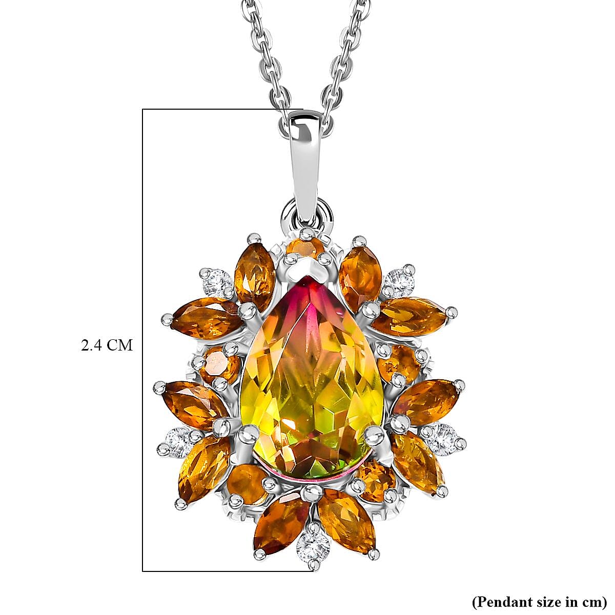 Djoy Rainbow Genesis Quartz, Citrine & White Zircon Aurora Bloom Pendant with Chain (Size 20) in Rhodium Overlay Sterling Silver 3.23 Ct. Djoy Rainbow Genesis Quartz, Citrine & White Zircon Aurora Bloom Pendant with Chain (Size 20) in Rhodium Overlay Sterling Silver 3.23 Ct.