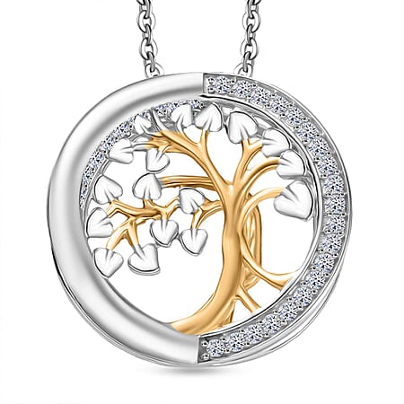 LUXURIANT 0.50 Ct Lab Grown Diamond (SI-G-H) Tree of Life Pendant with Chain (Size 20) in 18K Vermeil Yellow Gold Plated and Rhodium Overlay Sterling Silver