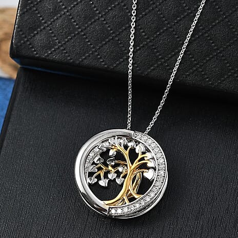 Luxuriant Lab Grown Diamond (SI-GH) Tree of Life Pendant with Chain (Size 20) in 18K Vermeil Yellow Gold Plated & Rhodium Overlay Sterling Silver 0.50 Ct
