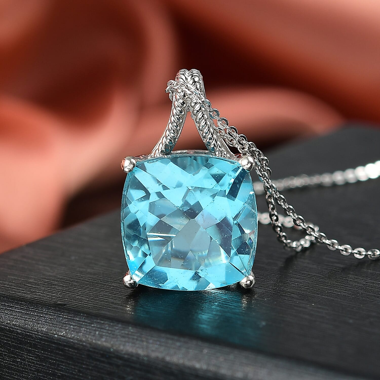 Radiant Glacier Quartz Pendant with Chain (Size 20) in Rhodium Overlay Sterling Silver 12.00 Ct.