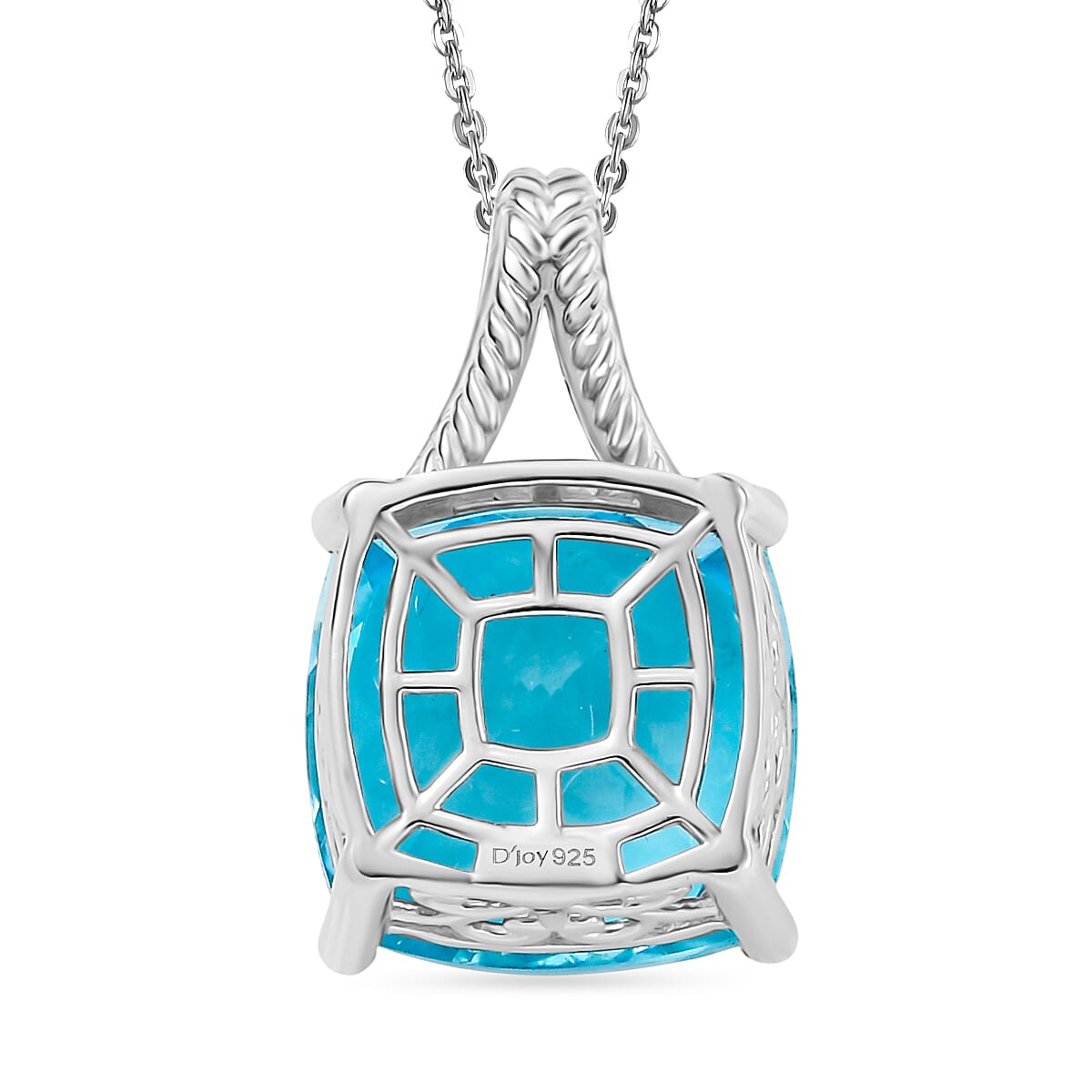 Radiant Glacier Quartz Pendant with Chain (Size 20) in Rhodium Overlay Sterling Silver 12.00 Ct.