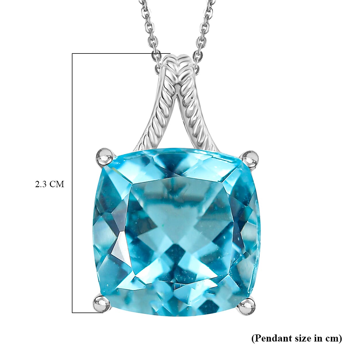 Radiant Glacier Quartz Pendant with Chain (Size 20) in Rhodium Overlay Sterling Silver 12.00 Ct.