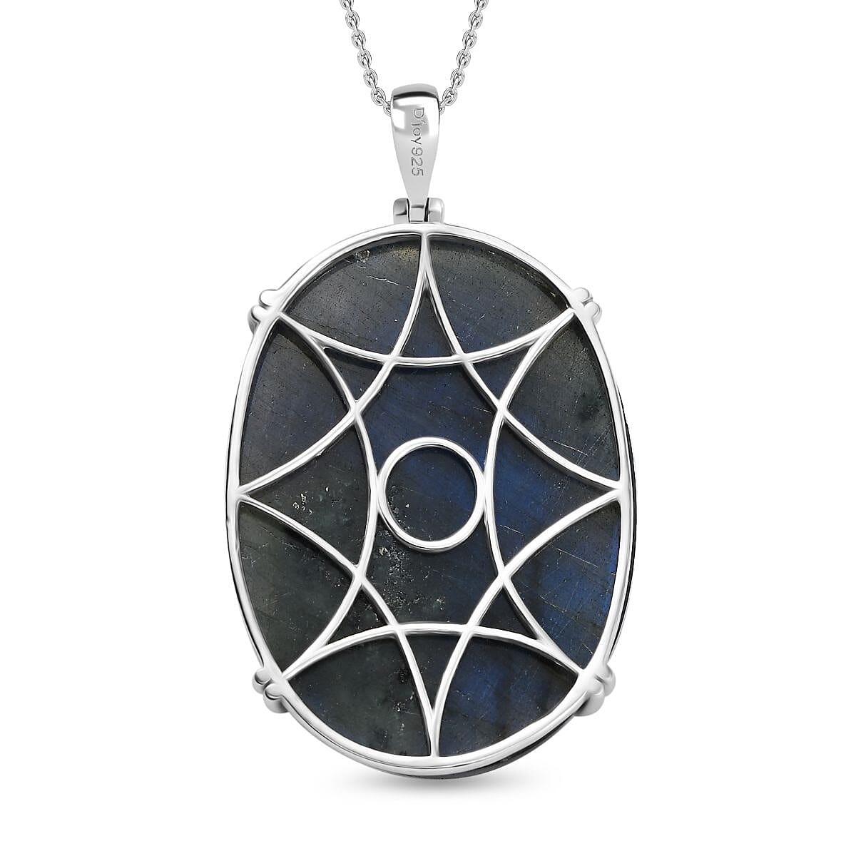 Djoy AAA Natural Labradorite Pendant with Chain (Size 20) in Rhodium Overlay Sterling Silver 103.26 Ct. Djoy AAA Natural Labradorite Pendant with Chain (Size 20) in Rhodium Overlay Sterling Silver 103.26 Ct.