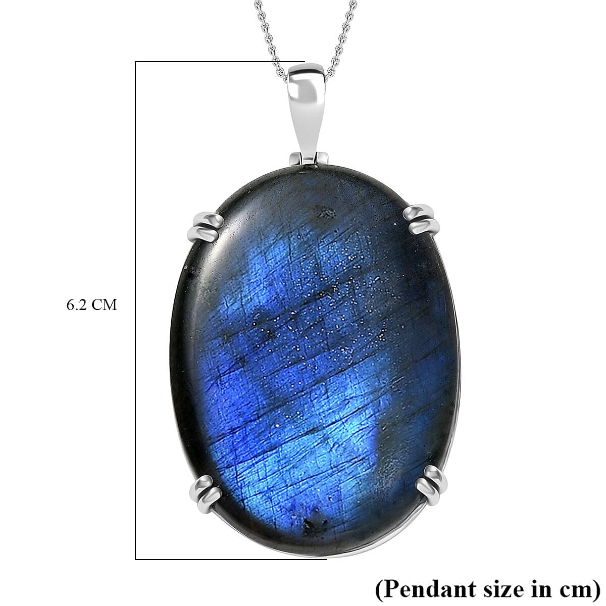 Djoy AAA Natural Labradorite Pendant with Chain (Size 20) in Rhodium Overlay Sterling Silver 103.26 Ct. Djoy AAA Natural Labradorite Pendant with Chain (Size 20) in Rhodium Overlay Sterling Silver 103.26 Ct.