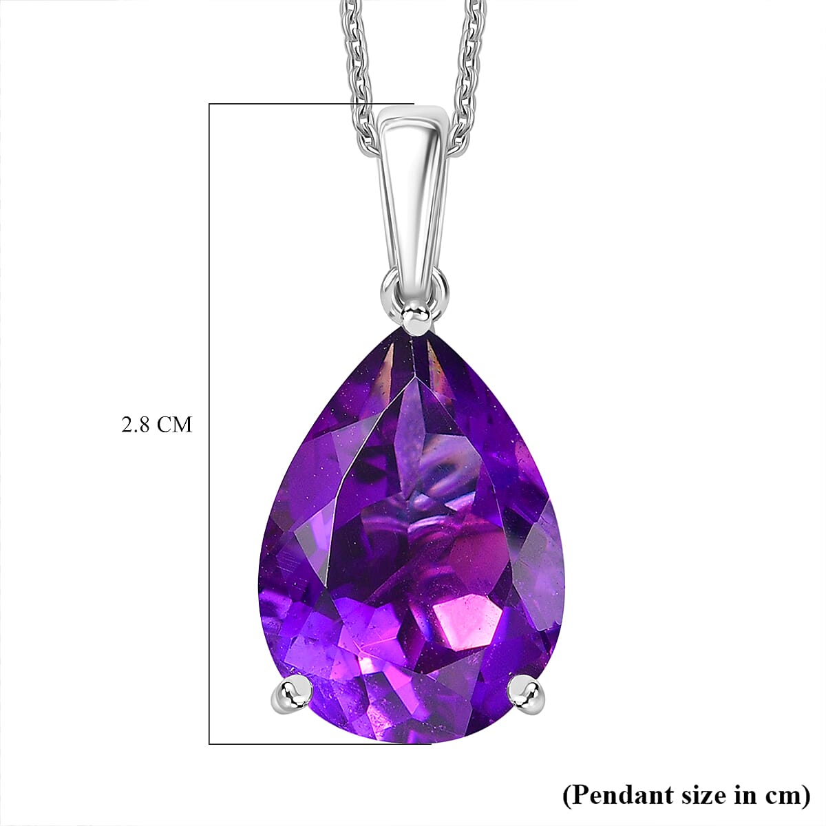 African Amethyst Pendant with Chain (Size 20) in Rhodium Overlay Sterling Silver 11.33 Ct. African Amethyst Pendant with Chain (Size 20) in Rhodium Overlay Sterling Silver 11.33 Ct.