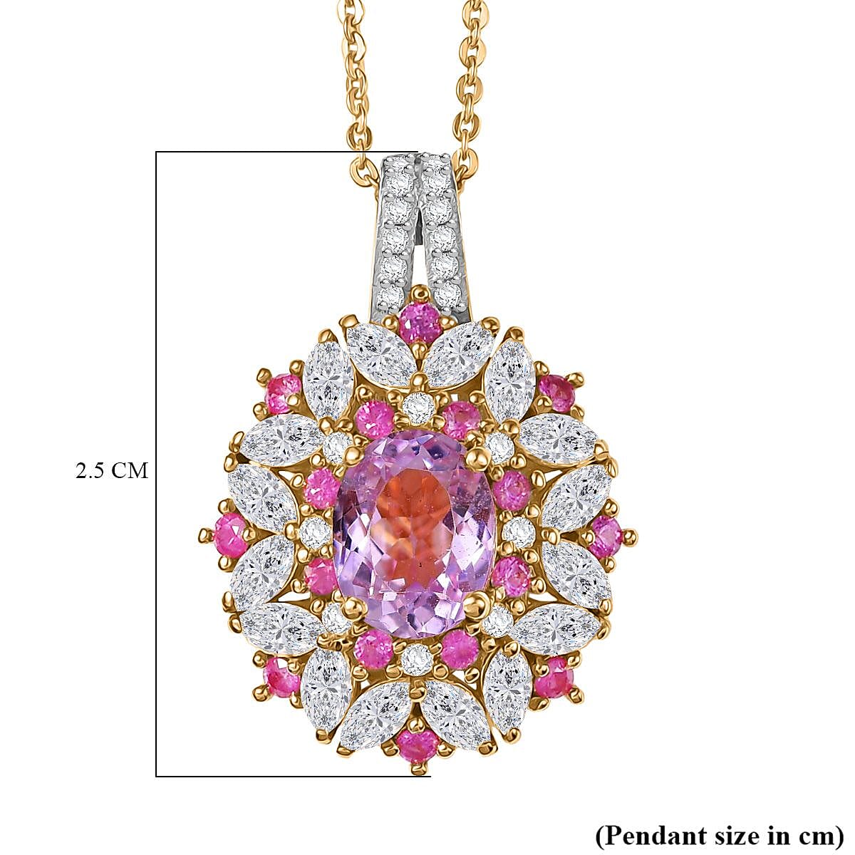 THE SUMMER NECKLACE OF 2025 - Premium Martha Rocha Kunzite, Moissanite & Pink Sapphire Pendant with Chain (Size 20) in 18K Vermeil Yellow Gold Plated Sterling Silver 3.34 Ct. THE SUMMER NECKLACE OF 2025 - Premium Martha Rocha Kunzite, Moissanite & Pink Sapphire Pendant with Chain (Size 20) in 18K Vermeil Yellow Gold Plated Sterling Silver 3.34 Ct.