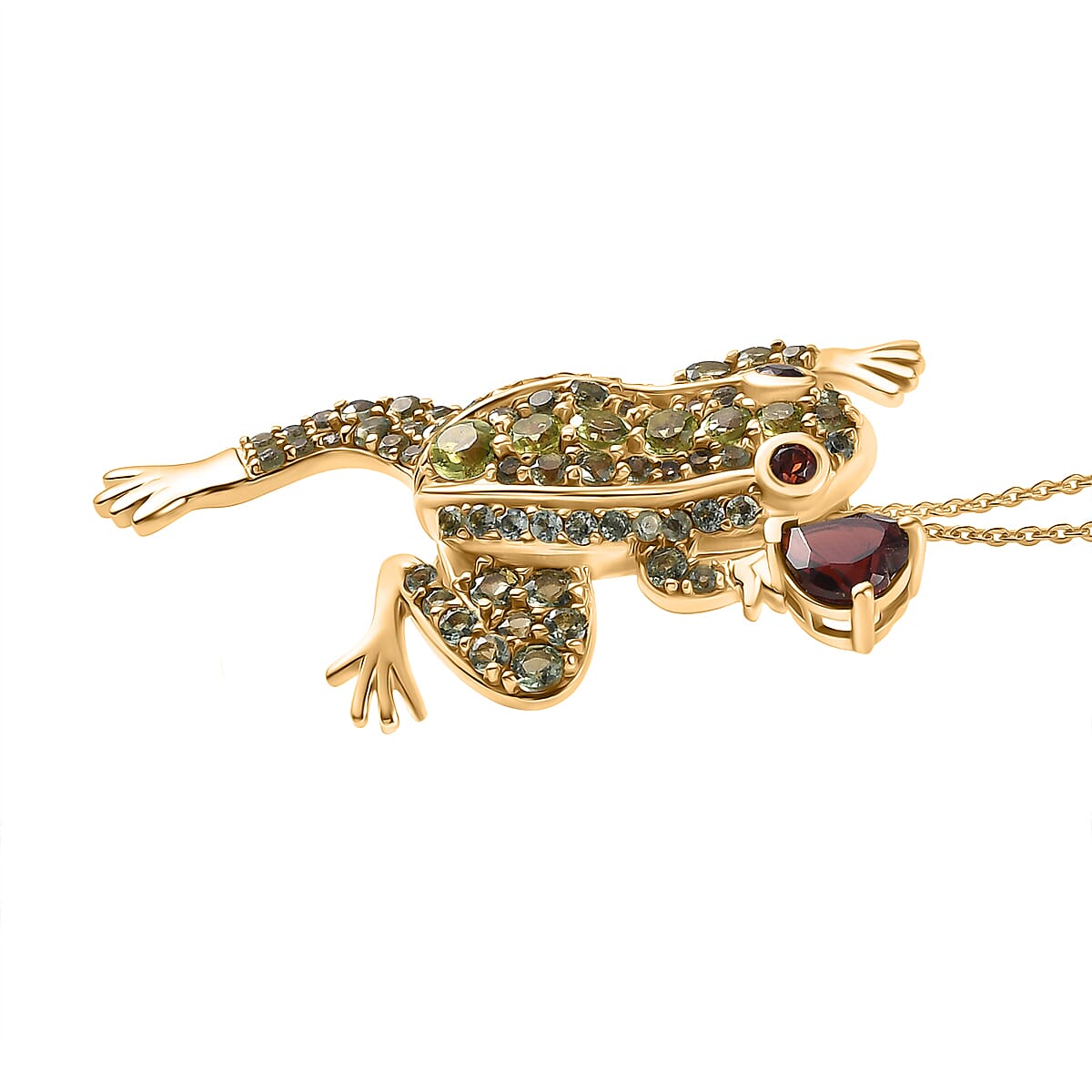 GP - Italian Garden Collection Red Garnet & Multi Gemstones Pendant Cum Brooch with Chain (Size 20) in 18K Vermeil Yellow Gold Plated Sterling Silver 4.00 Ct, Silver Wt. 8.47 Gms. GP - Italian Garden Collection Red Garnet & Multi Gemstones Pendant Cum Brooch with Chain (Size 20) in 18K Vermeil Yellow Gold Plated Sterling Silver 4.00 Ct, Silver Wt. 8.47 Gms.
