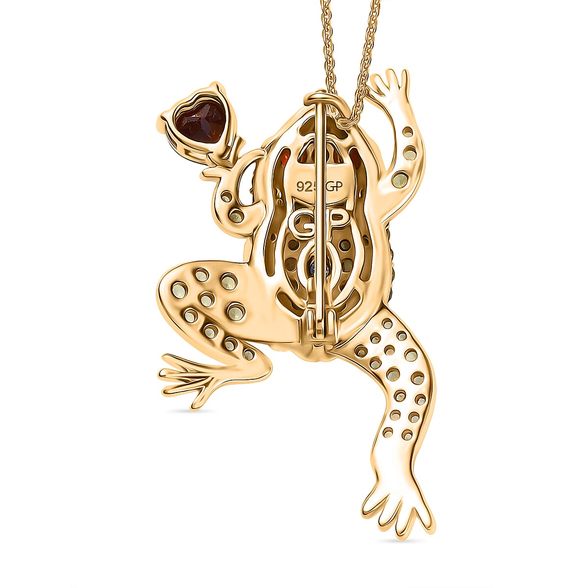 GP - Italian Garden Collection Red Garnet & Multi Gemstones Pendant Cum Brooch with Chain (Size 20) in 18K Vermeil Yellow Gold Plated Sterling Silver 4.00 Ct, Silver Wt. 8.47 Gms. GP - Italian Garden Collection Red Garnet & Multi Gemstones Pendant Cum Brooch with Chain (Size 20) in 18K Vermeil Yellow Gold Plated Sterling Silver 4.00 Ct, Silver Wt. 8.47 Gms.