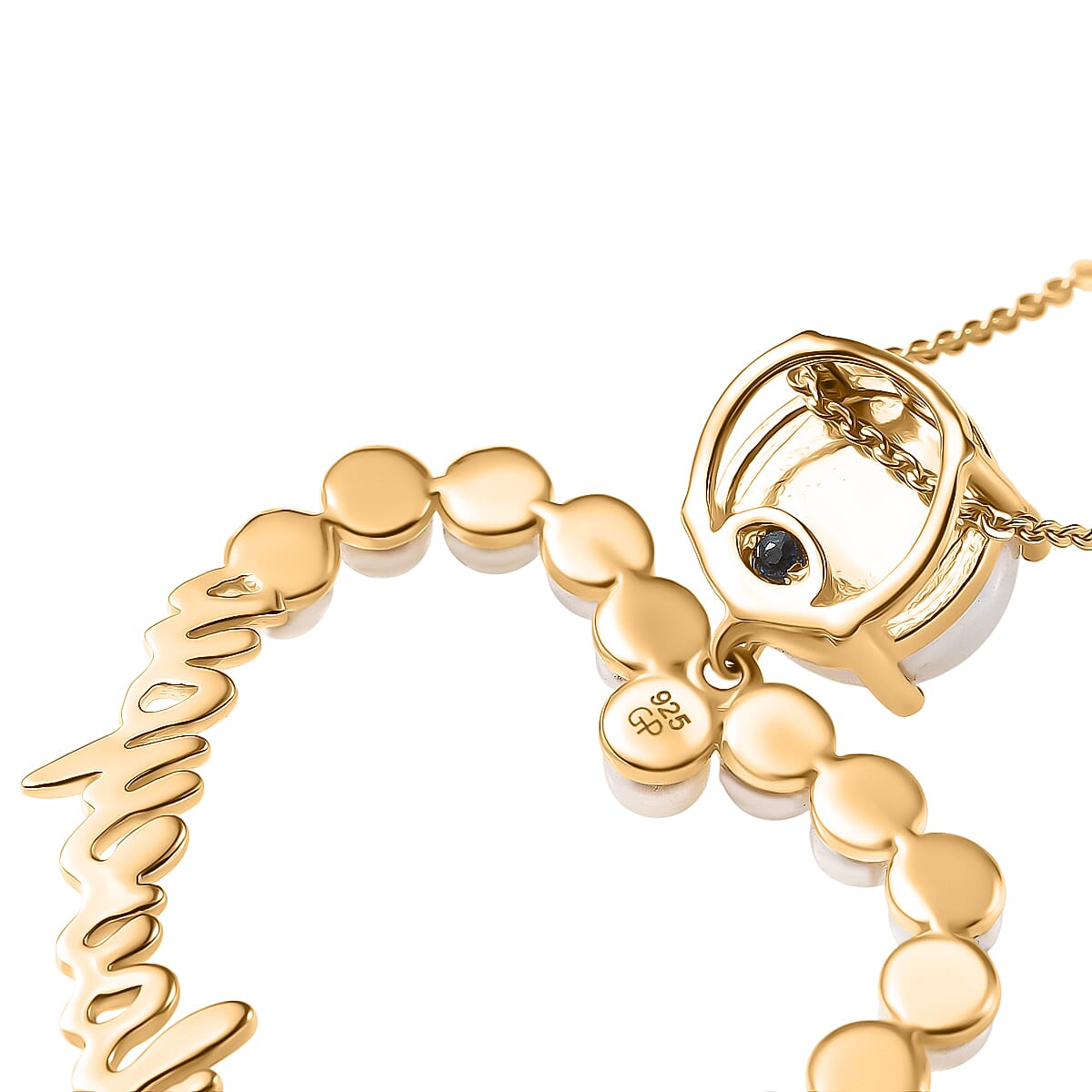 GP - Amore Collection White Fresh Water Pearl & Blue Sapphire Pendant with Chain (Size 20) in 18K Vermeil Yellow Gold Sterling Silver 8.41 Ct. GP - Amore Collection White Fresh Water Pearl & Blue Sapphire Pendant with Chain (Size 20) in 18K Vermeil Yellow Gold Sterling Silver 8.41 Ct.