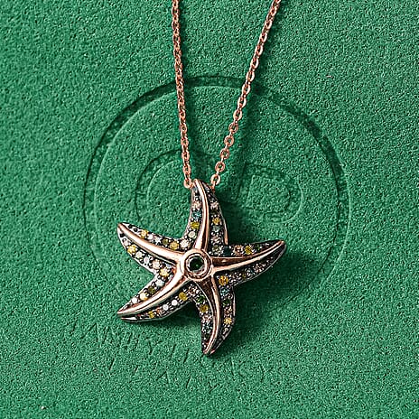 GP Trionfo Collection - Multi Diamond & Blue Sapphire Starfish Pendant with Chain (Size 20) in 18K Vermeil Rose Gold Sterling Silver 0.35 Ct.