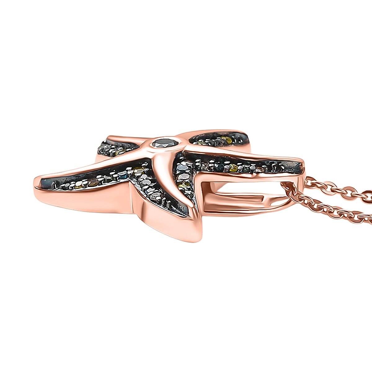 GP - Multi Diamond & Kanchanaburi Blue Sapphire Pendant with Chain (Size 20) in 18K Vermeil Rose Gold Sterling Silver 0.35 Ct.