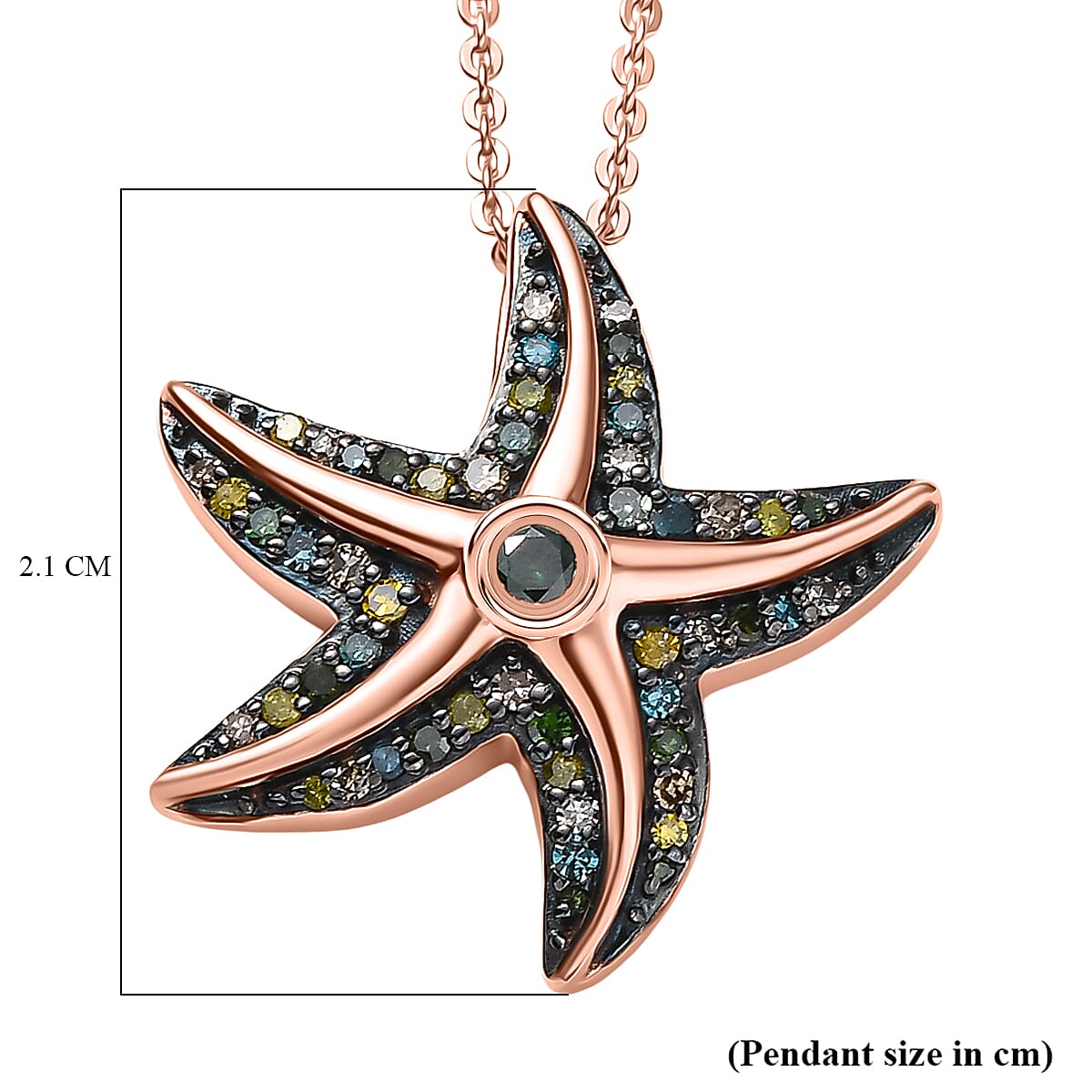 GP - Multi Diamond & Kanchanaburi Blue Sapphire Pendant with Chain (Size 20) in 18K Vermeil Rose Gold Sterling Silver 0.35 Ct.