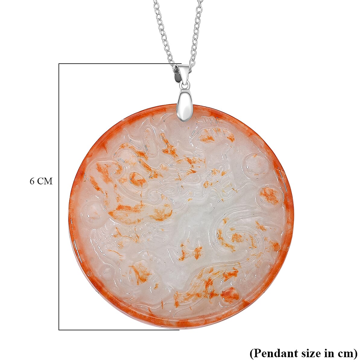 Dragon Carving Red Jade Pendant with Chain (Size 20) in Rhodium Overlay Sterling Silver 140.00 Ct.