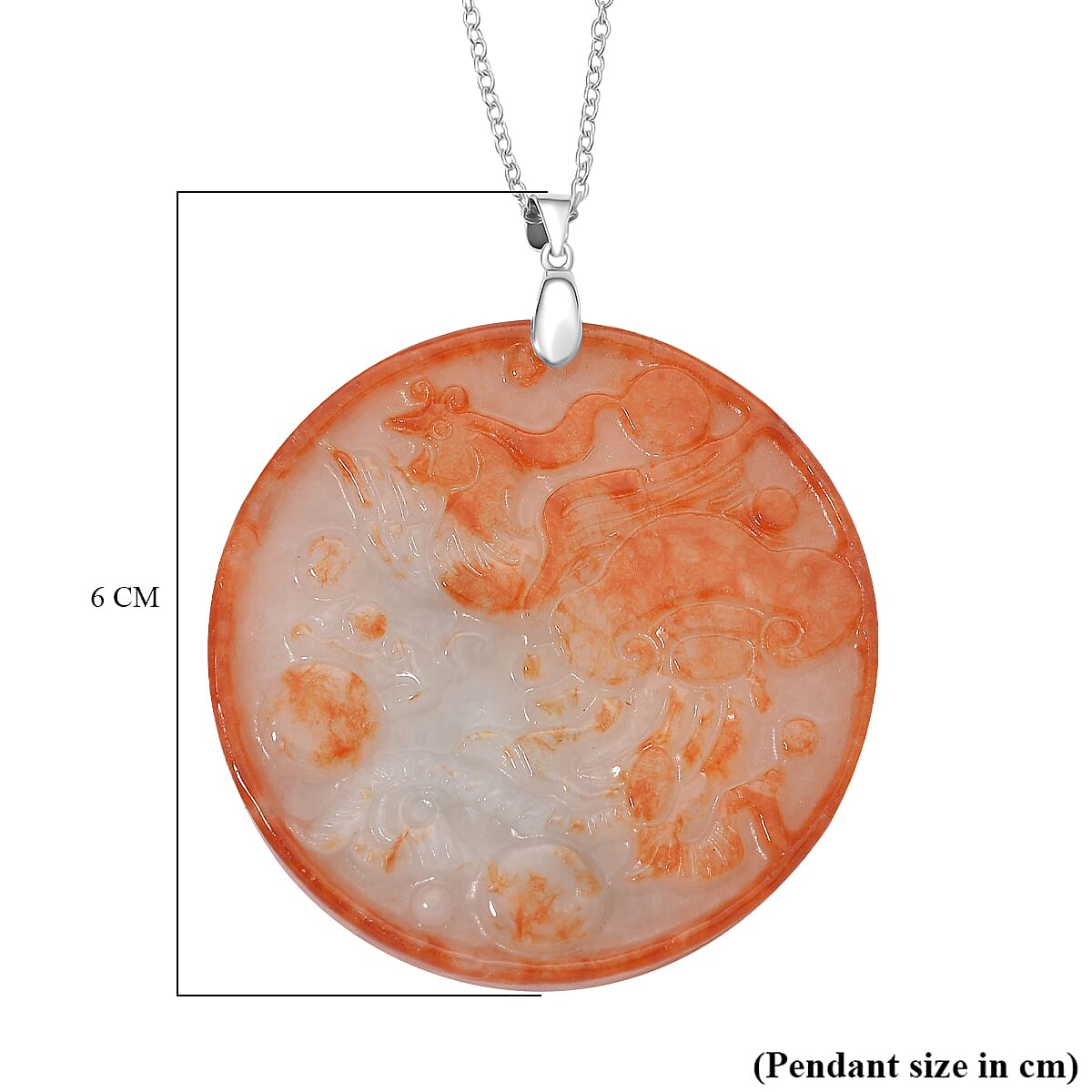 Phoenix Carving Red Jade Pendant with Chain (Size 20) in Rhodium Overlay Sterling Silver 140.00 Ct. Phoenix Carving Red Jade Pendant with Chain (Size 20) in Rhodium Overlay Sterling Silver 140.00 Ct.
