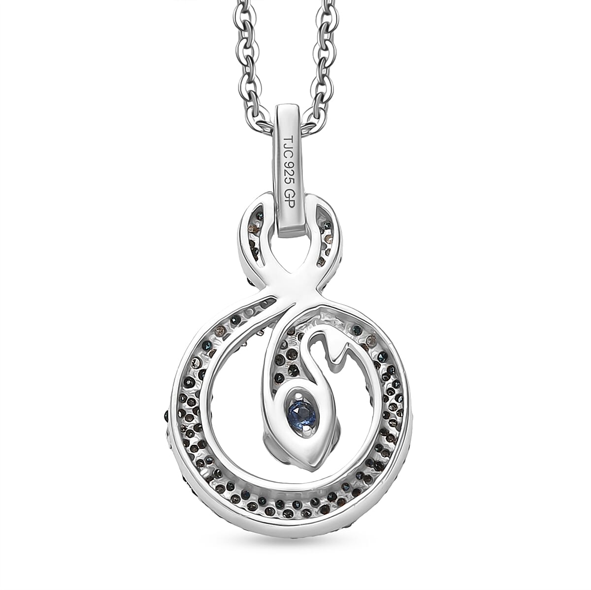 GP Serpentine Collection - White Diamond, Blue Diamond & Kanchanaburi Blue Sapphire Pendant with Chain (Size 20) in Rhodium Overlay Sterling Silver 0.57 Ct. GP Serpentine Collection - White Diamond, Blue Diamond & Kanchanaburi Blue Sapphire Pendant with Chain (Size 20) in Rhodium Overlay Sterling Silver 0.57 Ct.