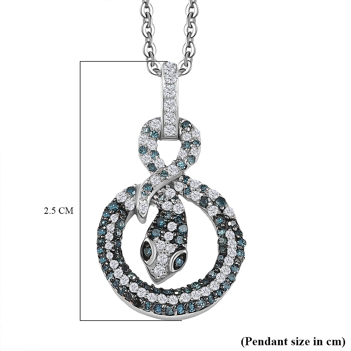 GP Serpentine Collection - White Diamond, Blue Diamond & Kanchanaburi Blue Sapphire Pendant with Chain (Size 20) in Rhodium Overlay Sterling Silver 0.57 Ct. GP Serpentine Collection - White Diamond, Blue Diamond & Kanchanaburi Blue Sapphire Pendant with Chain (Size 20) in Rhodium Overlay Sterling Silver 0.57 Ct.