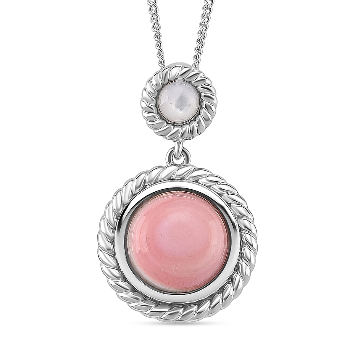 Queen Conch Shell & Mother Of Pearl Pendant with Chain (Size 18) with Lobster Clasp in Rhodium Overlay Sterling Silver 4.21 Ct.