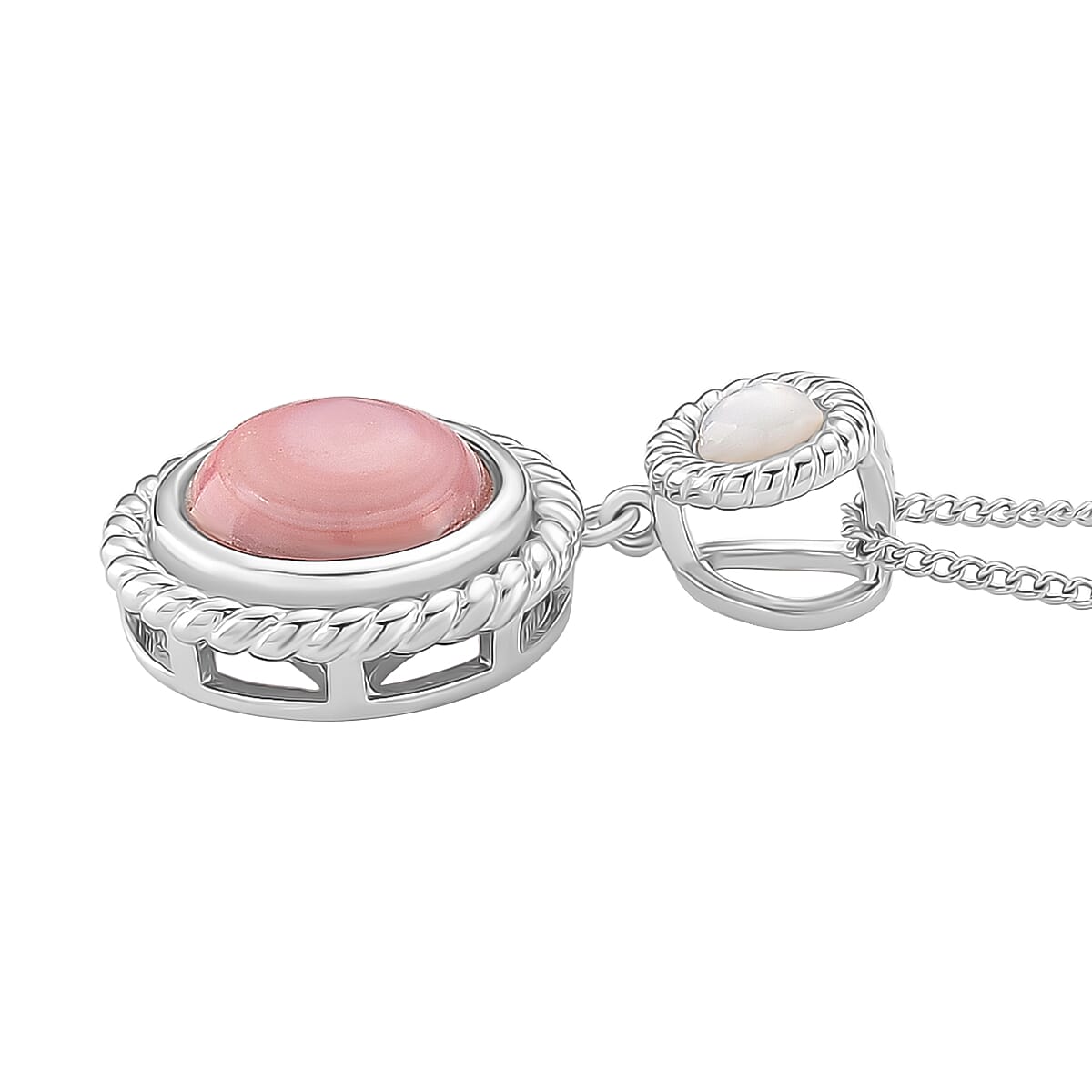 Queen Conch Shell & Mother Of Pearl Pendant with Chain (Size 18) with Lobster Clasp in Rhodium Overlay Sterling Silver 4.21 Ct.