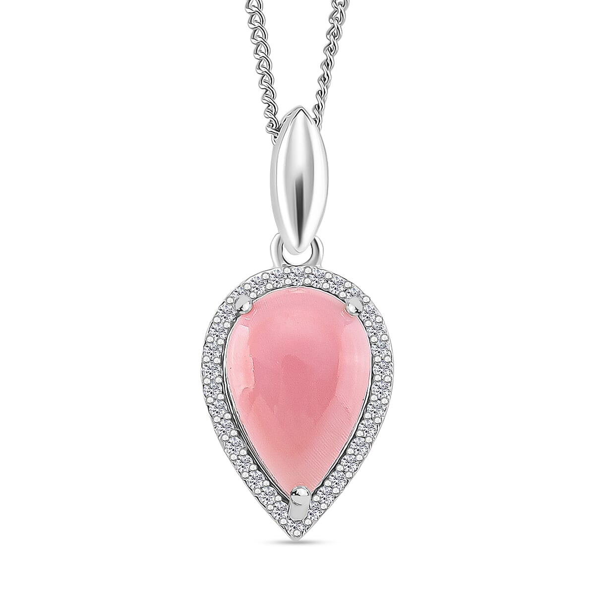 Queen Conch Shell & Moissanite Pendant with Chain (Size 18) with Lobster Clasp in Rhodium Overlay Sterling Silver 3.00 Ct, Silver Wt. 5.10 Gms.