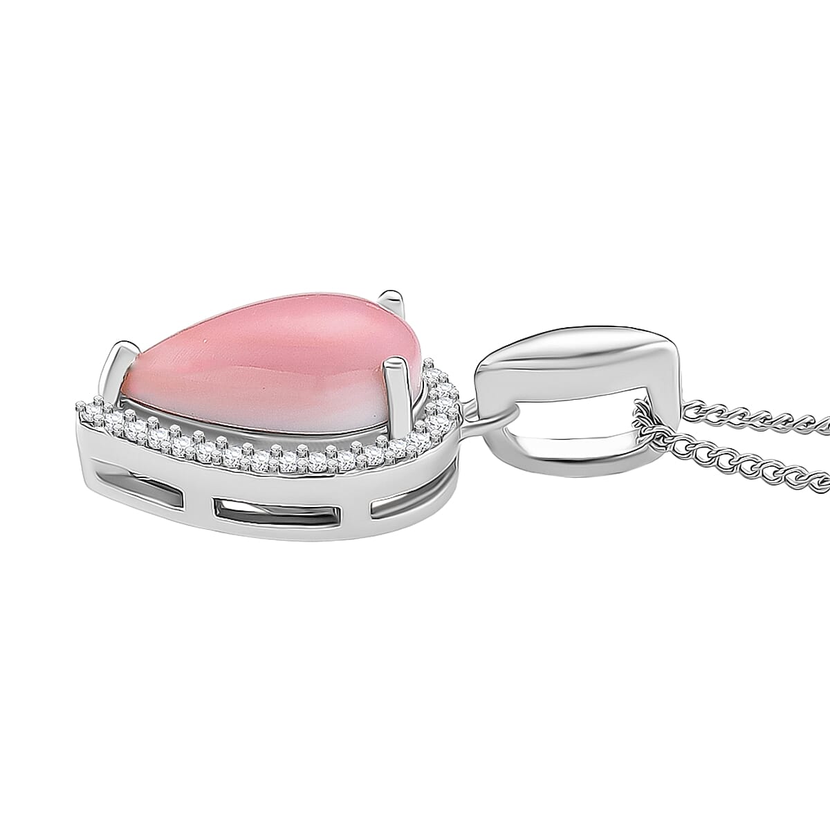 Queen Conch Shell & Moissanite Pendant with Chain (Size 18) with Lobster Clasp in Rhodium Overlay Sterling Silver 3.00 Ct, Silver Wt. 5.10 Gms.