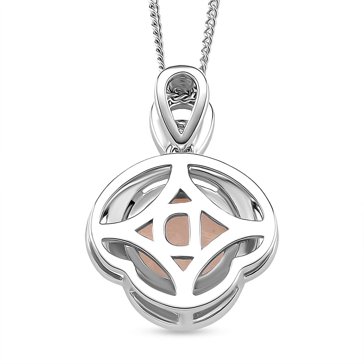 Queen Conch Shell & Moissanite Pendant with Chain (Size 18) with Lobster Clasp in Rhodium Overlay Sterling Silver 3.18 Ct, Silver Wt. 5.20 Gms.