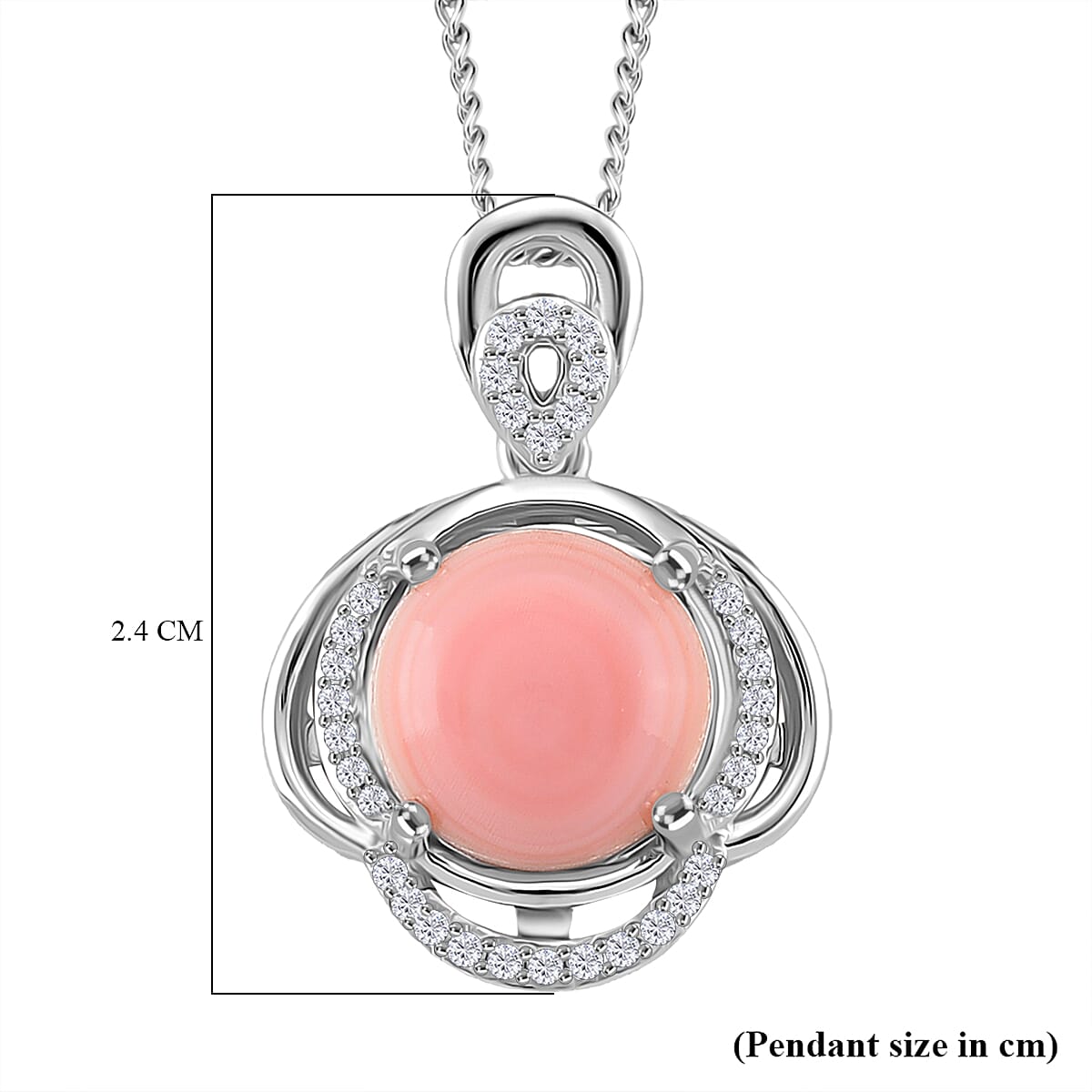 Queen Conch Shell & Moissanite Pendant with Chain (Size 18) with Lobster Clasp in Rhodium Overlay Sterling Silver 3.18 Ct, Silver Wt. 5.20 Gms.