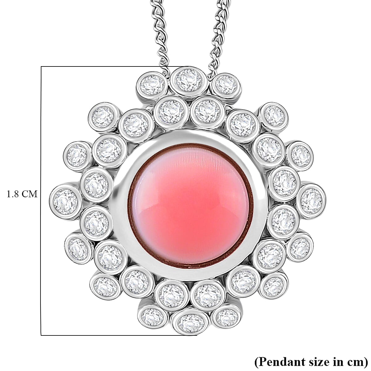 Queen Conch Shell & White Zircon Pendant with Chain (Size 18) with Lobster Clasp in Rhodium Overlay Sterling Silver 2.39 Ct. Queen Conch Shell & White Zircon Pendant with Chain (Size 18) with Lobster Clasp in Rhodium Overlay Sterling Silver 2.39 Ct.