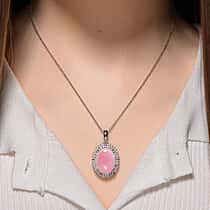 Pink Conch Shell, White Zircon and Pink Sapphire Halo Pendant with Chain (Size 18) in Rose Gold Plated Rhodium Overlay Sterling Silver 10.79 Ct