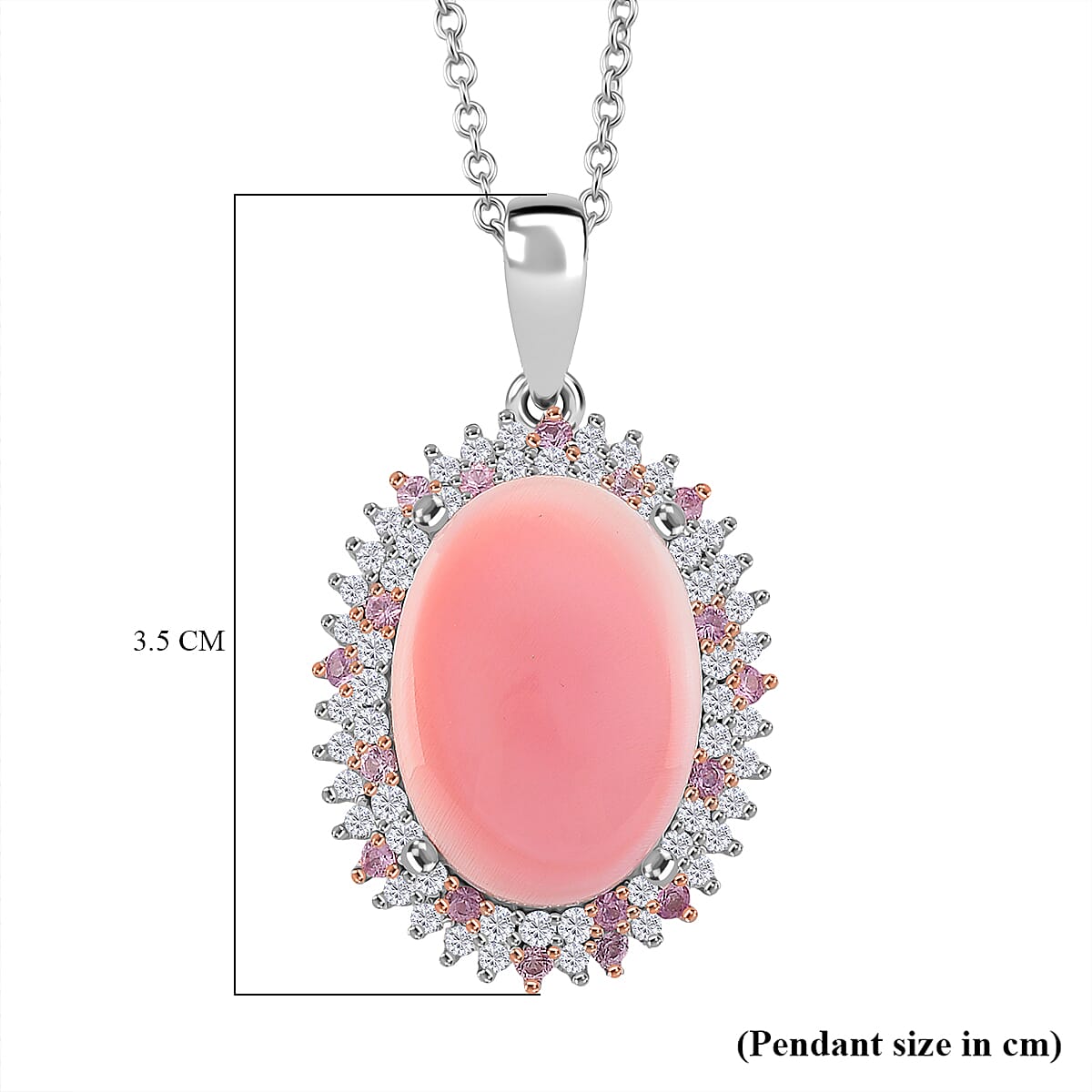 Queen Conch Shell, White Zircon & Pink Sapphire Pendant with Chain (Size 18) in Rose Gold Plated Rhodium Overlay Sterling Silver 10.790 Ct, Silver Wt. 7.40 Gms Queen Conch Shell, White Zircon & Pink Sapphire Pendant with Chain (Size 18) in Rose Gold Plated Rhodium Overlay Sterling Silver 10.790 Ct, Silver Wt. 7.40 Gms