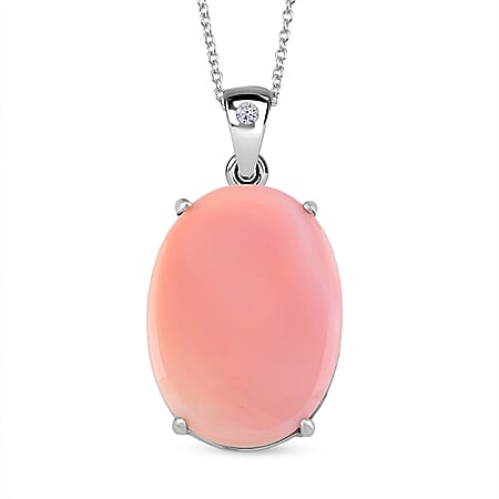 Queen Conch Shell & Lab Grown Diamond Pendant with Chain (Size 18) with Lobster Clasp in Rhodium Overlay Sterling Silver 25.95 Ct, Silver Wt. 7.30 Gms Queen Conch Shell & Lab Grown Diamond Pendant with Chain (Size 18) with Lobster Clasp in Rhodium Overlay Sterling Silver 25.95 Ct, Silver Wt. 7.30 Gms