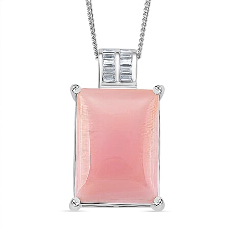 Queen Conch Shell & Moissanite Pendant with Chain (Size 18) with Lobster Clasp in Rhodium Overlay Sterling Silver 10.53 Ct, Silver Wt. 5.00 Gms.